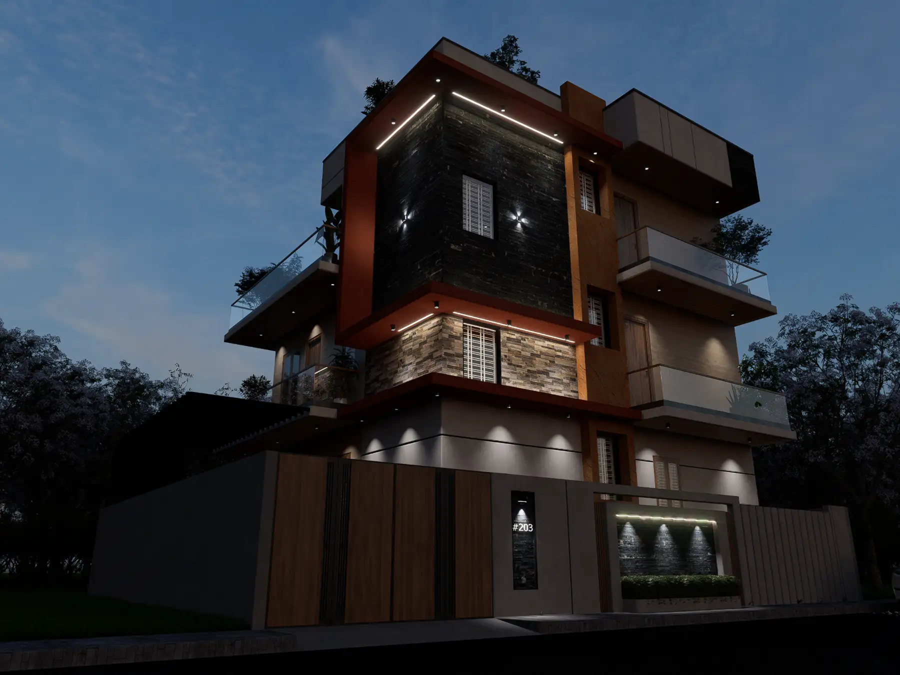 Build and Bloom residential exterior at dusk
